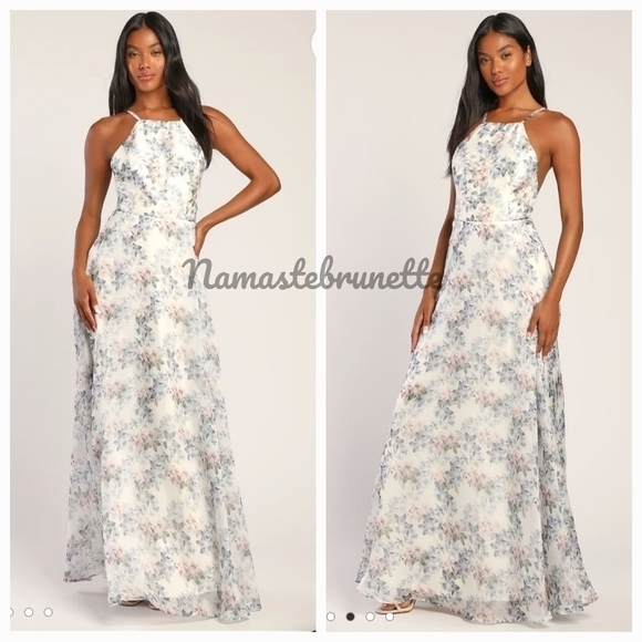Nwt Lulu's Ivory Floral Print Backless Maxi Dress - Picture 11 of 16